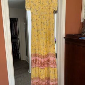 Aakaa Yellow and Pink Floral Maxi Dress